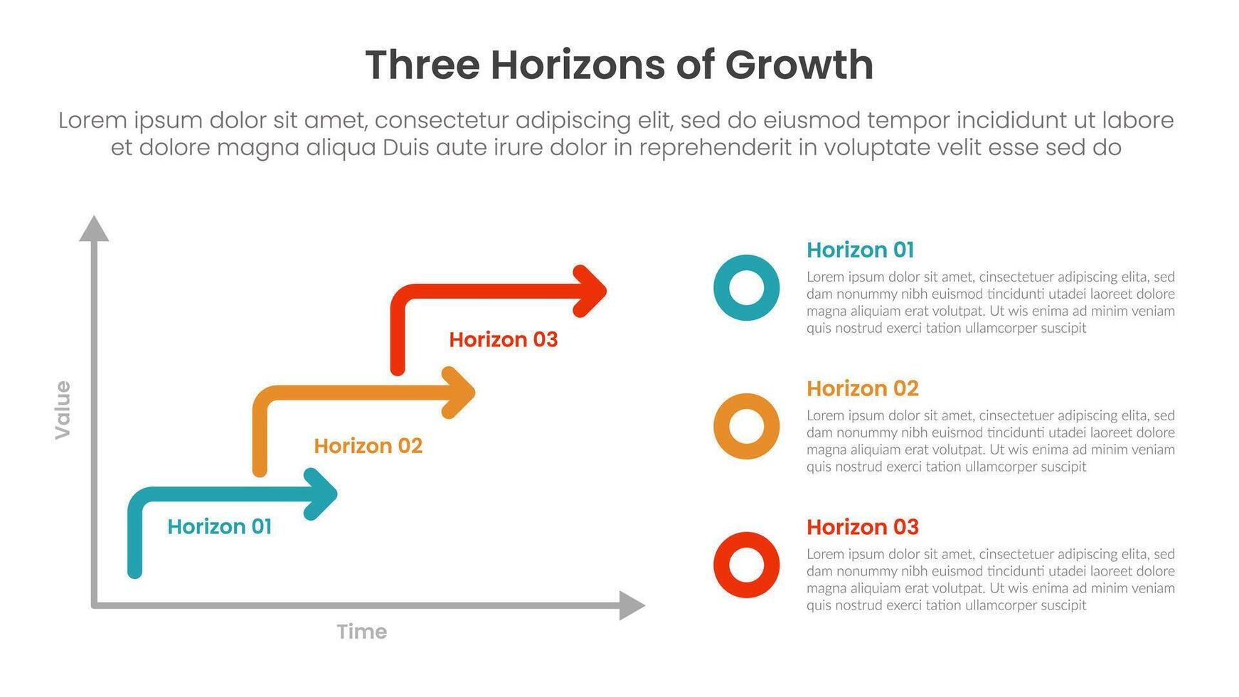 three horizons growth infographic template banner with arrow line steps with circle point vertical with 3 point for slide presentation vector