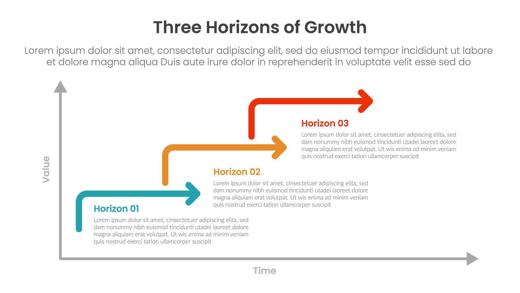 three horizons growth infographic template banner with line arrow stairway steps with 3 point for slide presentation vector
