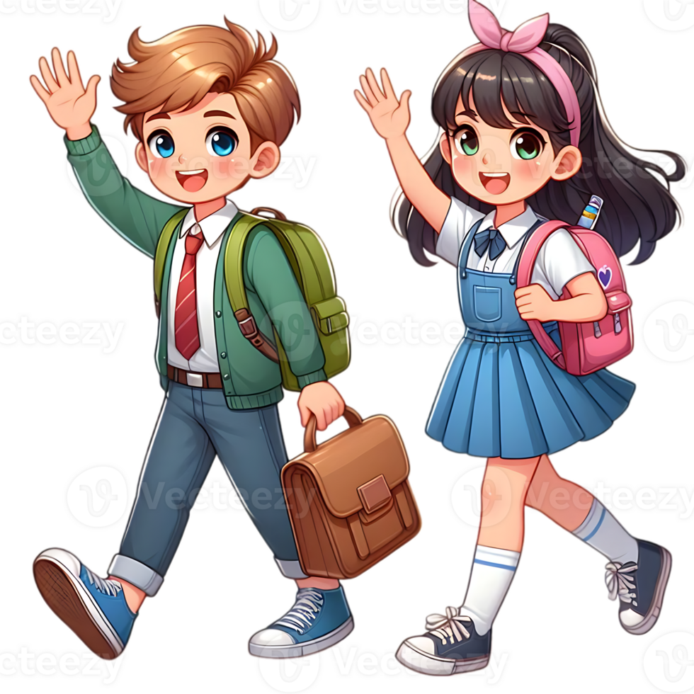 Little school kid going to school with backpack cartoon art png
