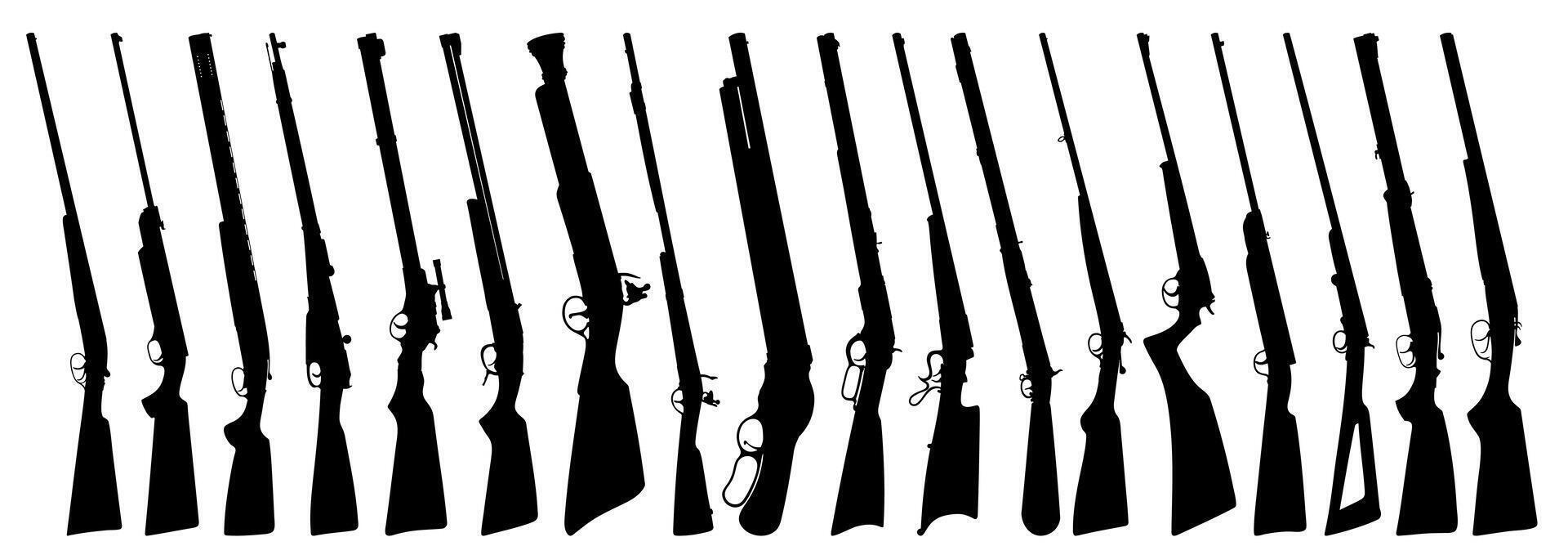 Set of silhouettes of old fowling pieces. vector