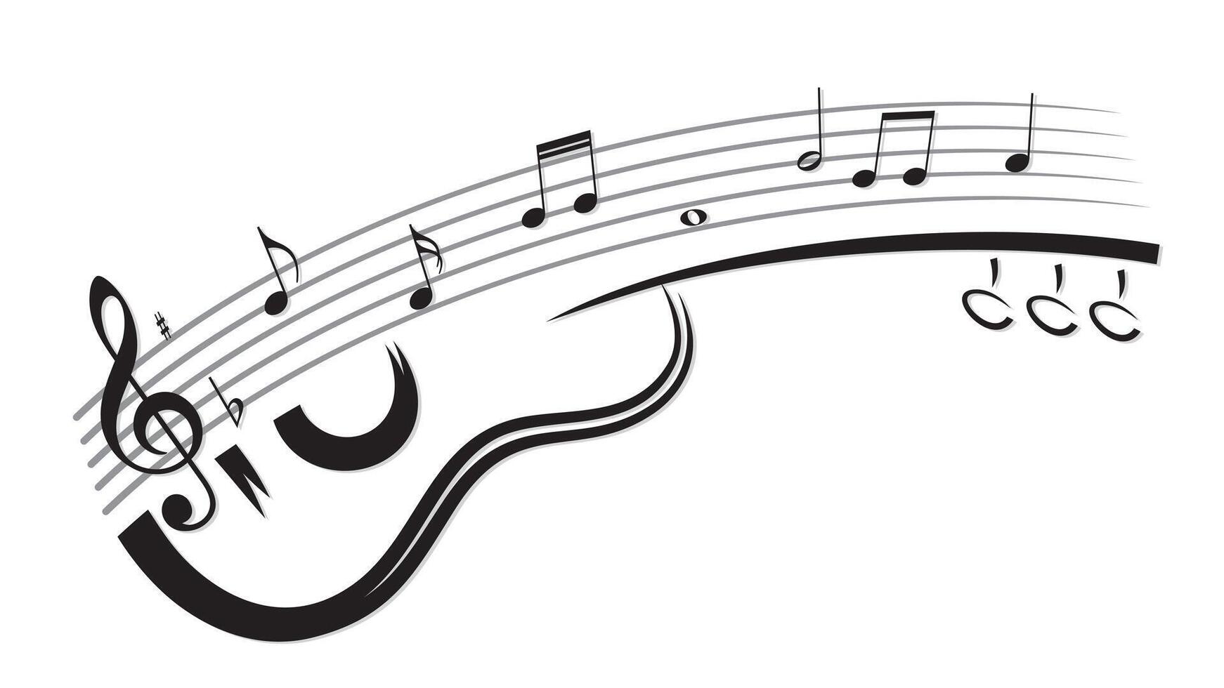 The symbol of a guitar with music notes. vector