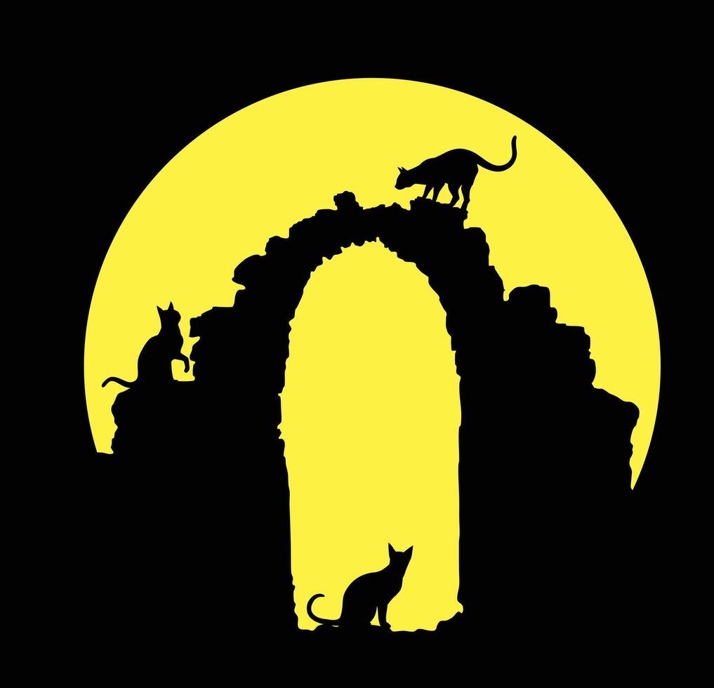 A night landscape with the rock and cats. vector