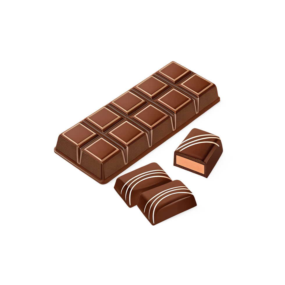 Large chocolate and small chocolate each divided into three parts on a transparent background png