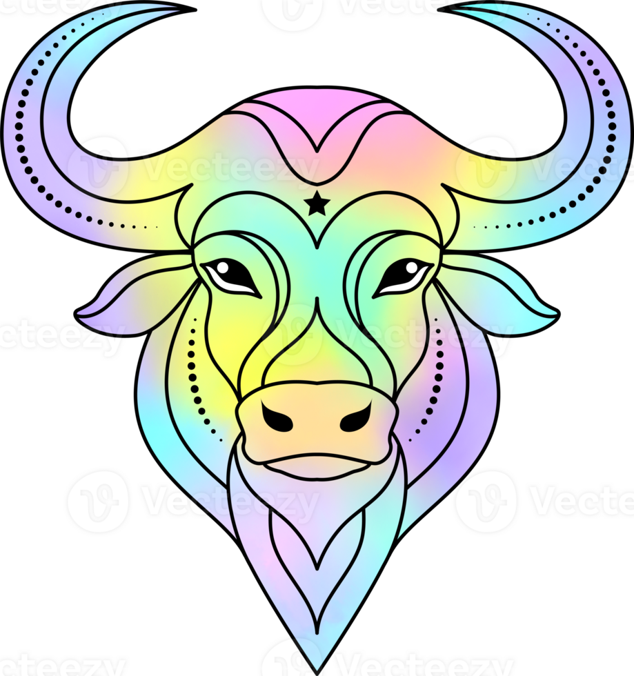 Taurus zodiac sign with digital watercolor effect. png