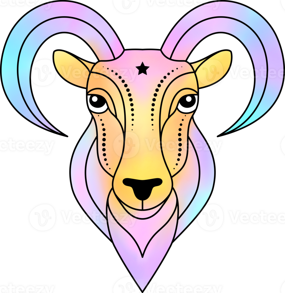 Aries zodiac sign with digital watercolor effect. png