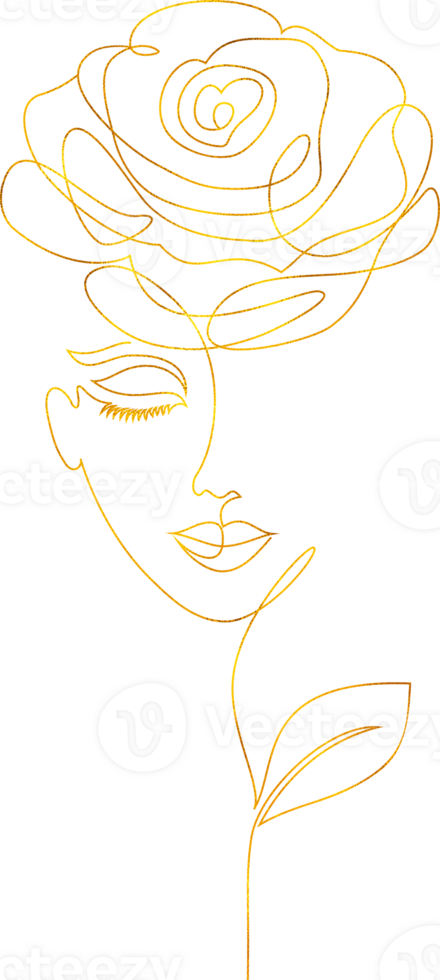 Surreal female face in minimalist style with golden foil effect. png