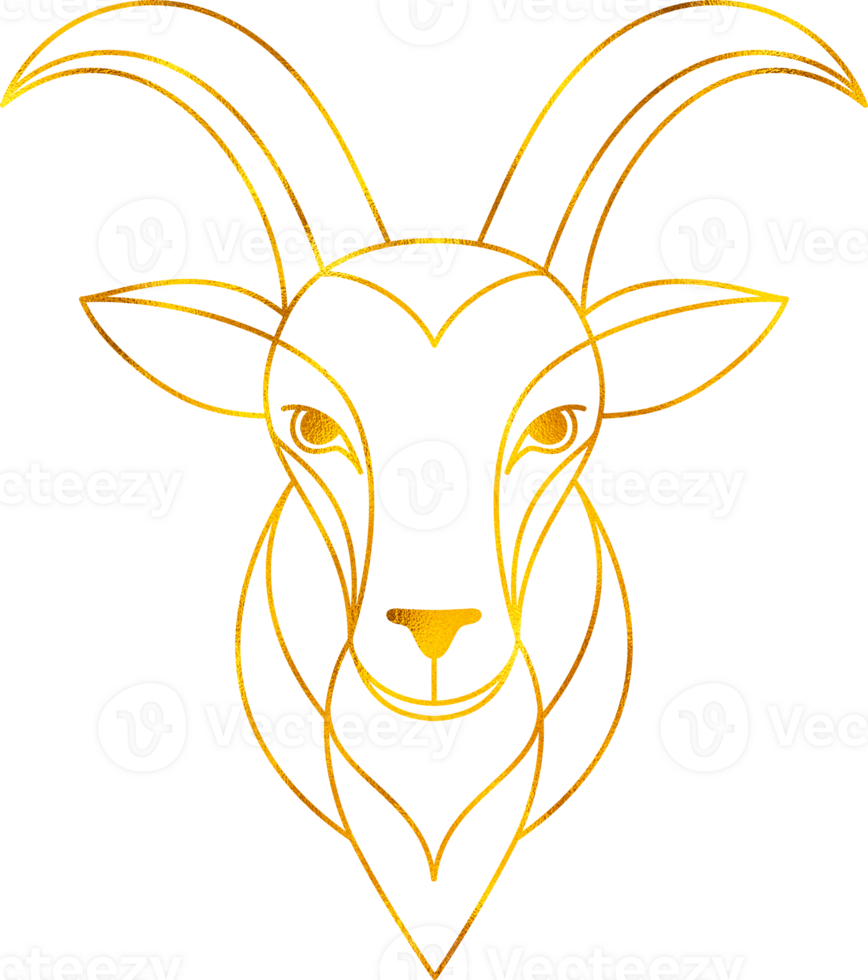 Capricorn zodiac sign in line art style with golden foil effect. png