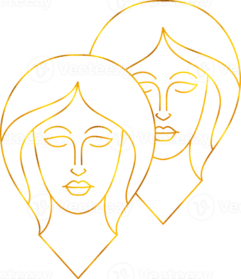 Gemini zodiac sign with golden foil effect. png