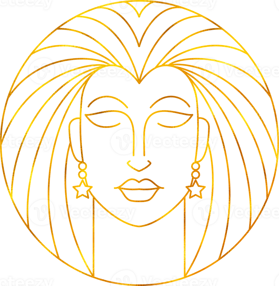 Virgo zodiac sign in line art style with golden foil effect. png