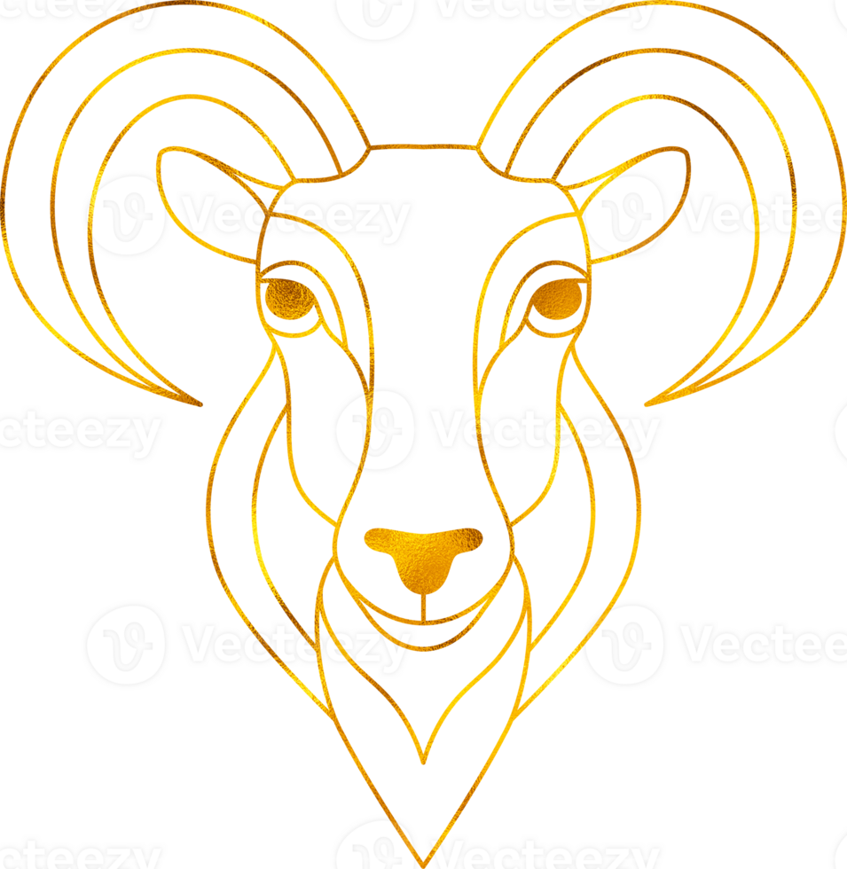 Aries zodiac sign in line art style with golden foil effect. png