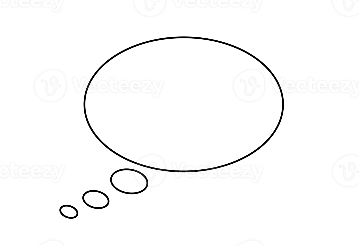 Isolated comic book speech bubble indicating thought, without text, empty blank, filled with white, bordered in black. png
