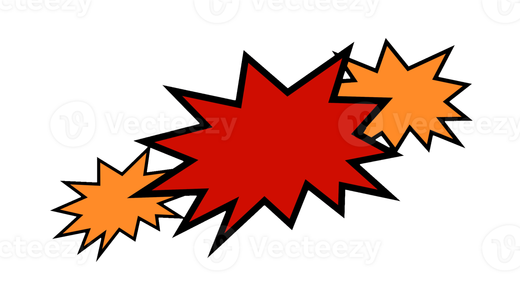 A set of colorful empty shapes with spikes, a template for a comic strip speech bubble cartoon, fill in with the words of your choice. Isolated. png
