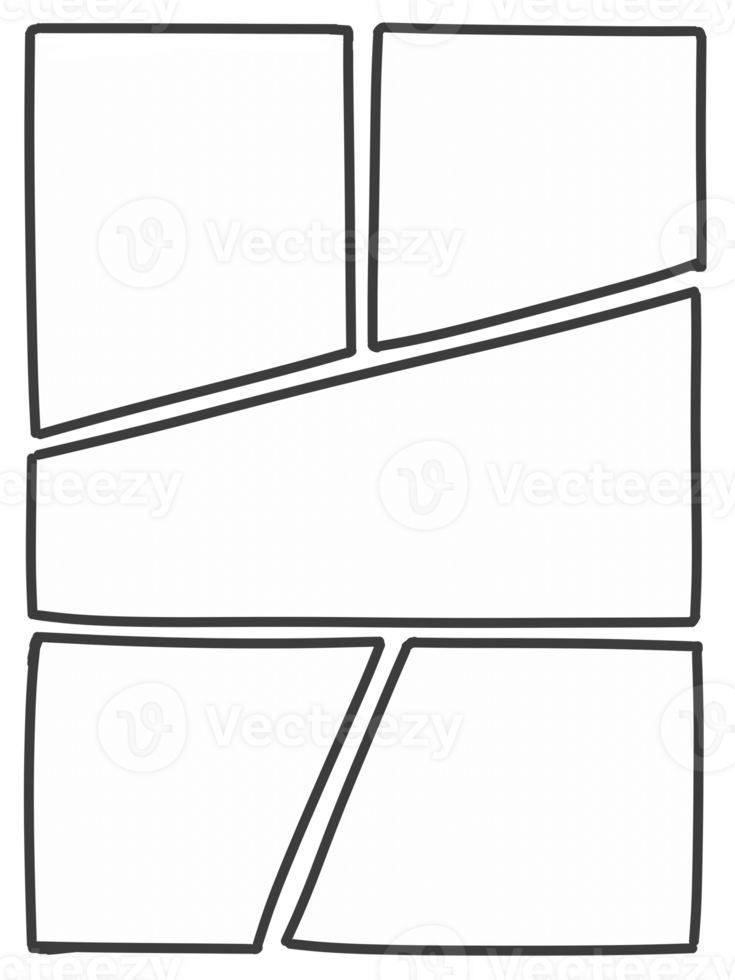 A vertical comic book panel, made of many angled hand-drawn boxes, empty. Useful layout. Isolated. png