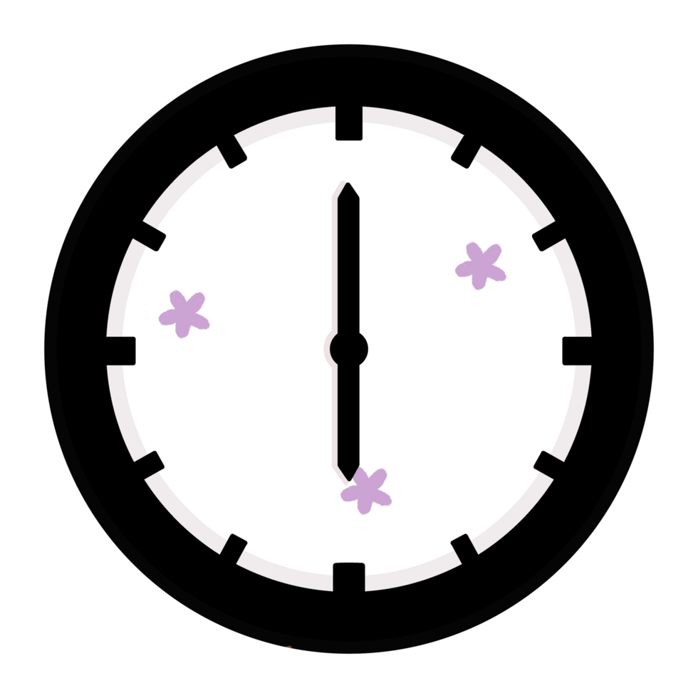 The black clock shows six o'clock png