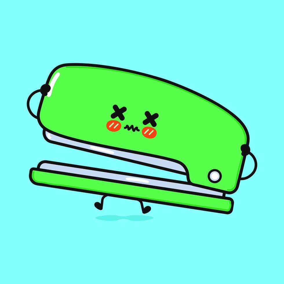Angry Stapler character. hand drawn cartoon kawaii character illustration icon. Isolated on blue background. Sad Stapler character concept vector