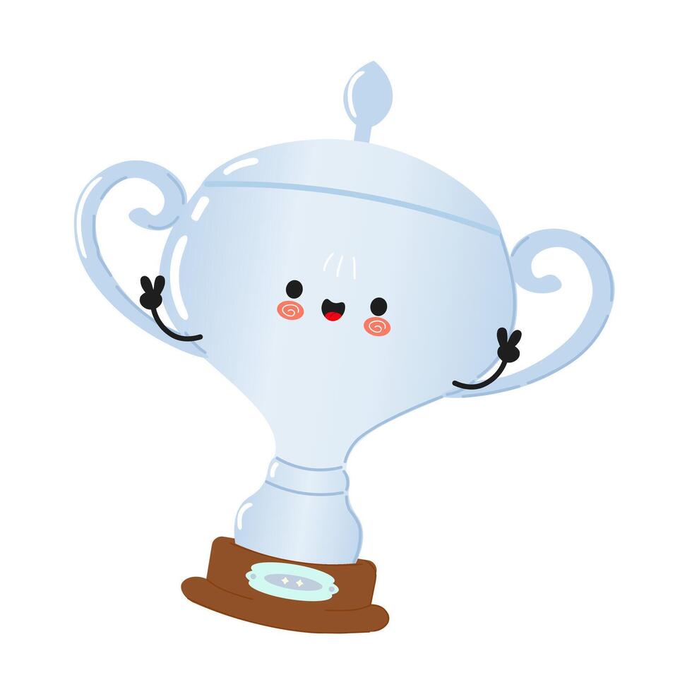 Silver trophy cup jumping character. hand drawn cartoon kawaii character illustration icon. Isolated on white background. Silver trophy cup character concept vector