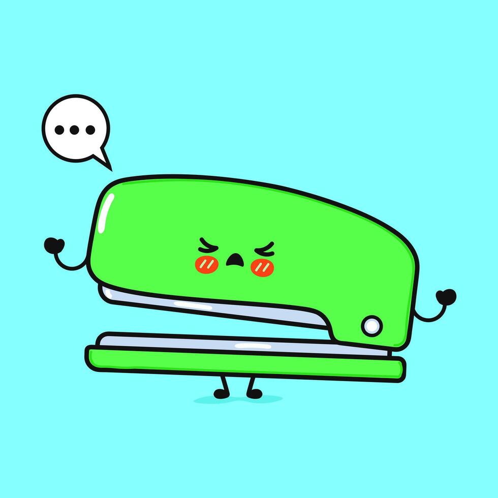 Angry Stapler character. hand drawn cartoon kawaii character illustration icon. Isolated on blue background. Sad Stapler character concept vector