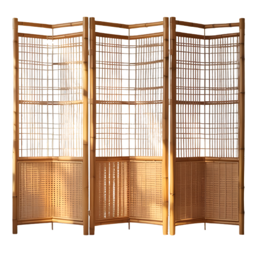Stylish woven bamboo room divider on a transparent background png