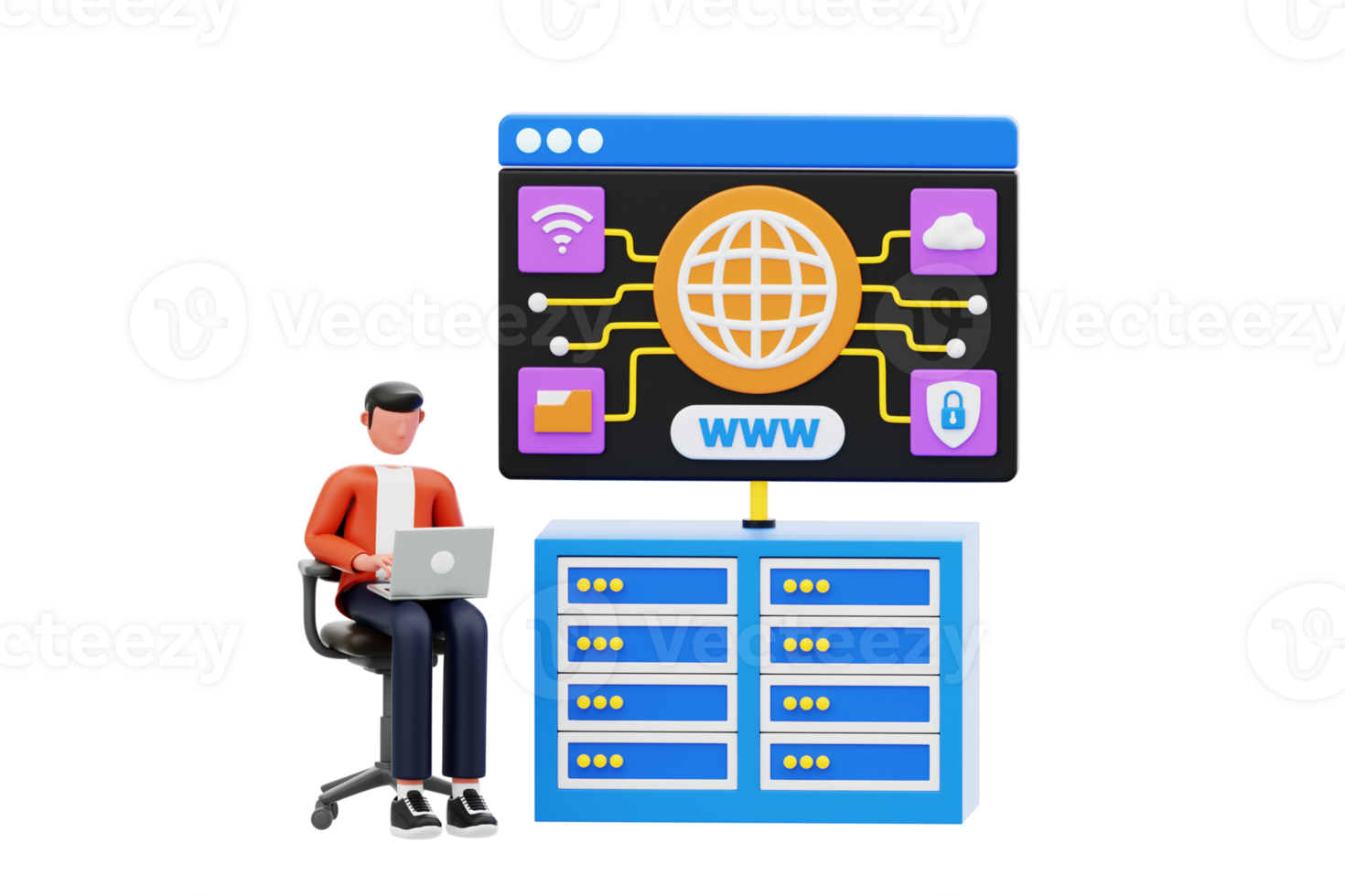 Network Administrator 3D Illustration. Data center server support service 3d illustration png