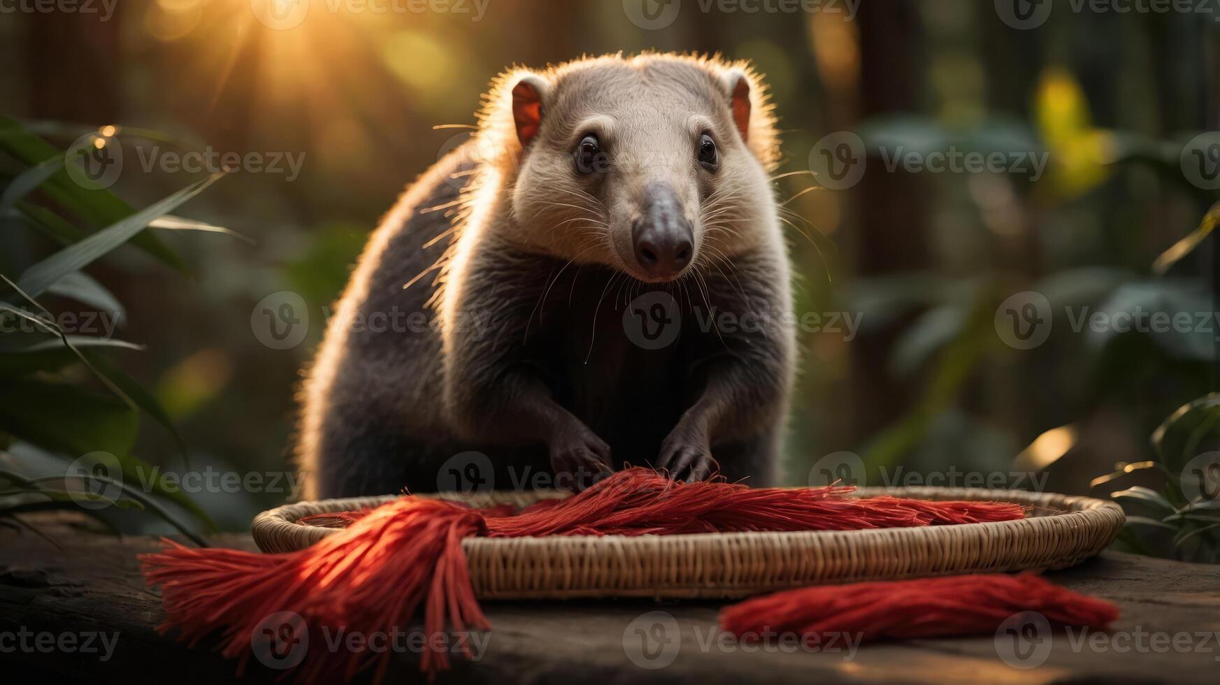 A close-up of a cute animal with red fibers in a natural setting. photo