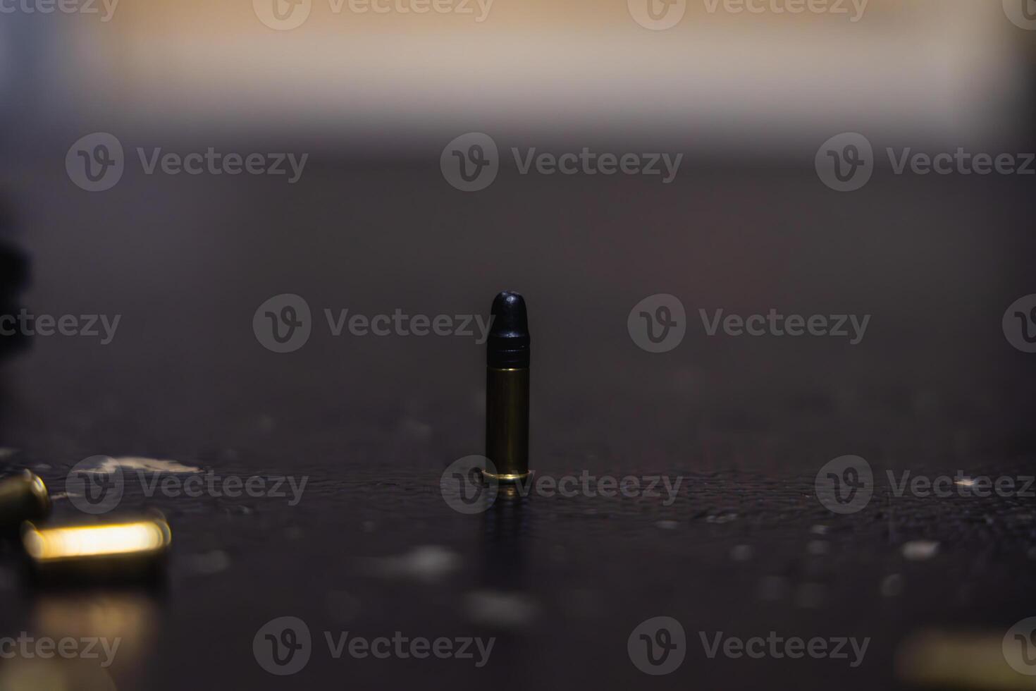 A bullet is sitting on a table photo