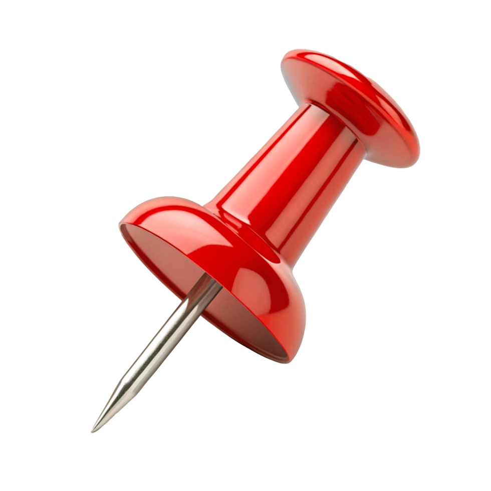 Oversized Red Push Pin with Glossy Finish and Metallic Sheen png