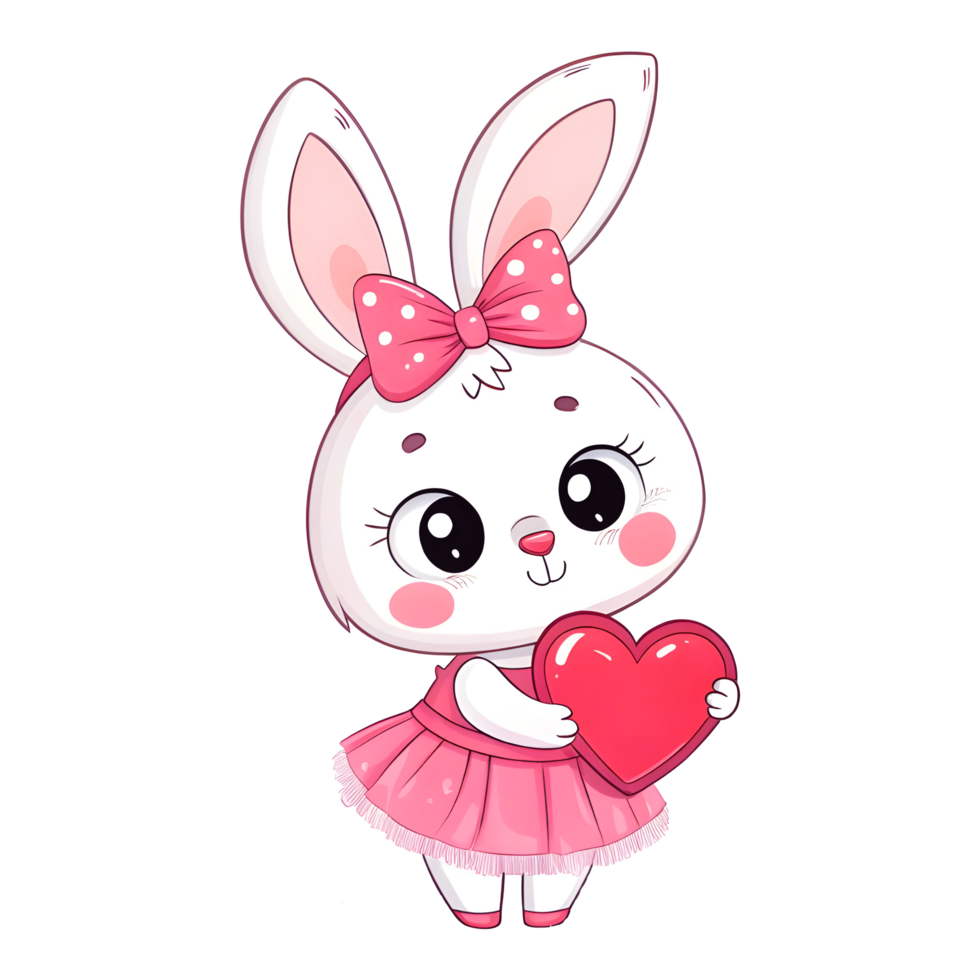 Adorable Cartoon Bunny with Pink Bow and Heart for Valentine's Day png