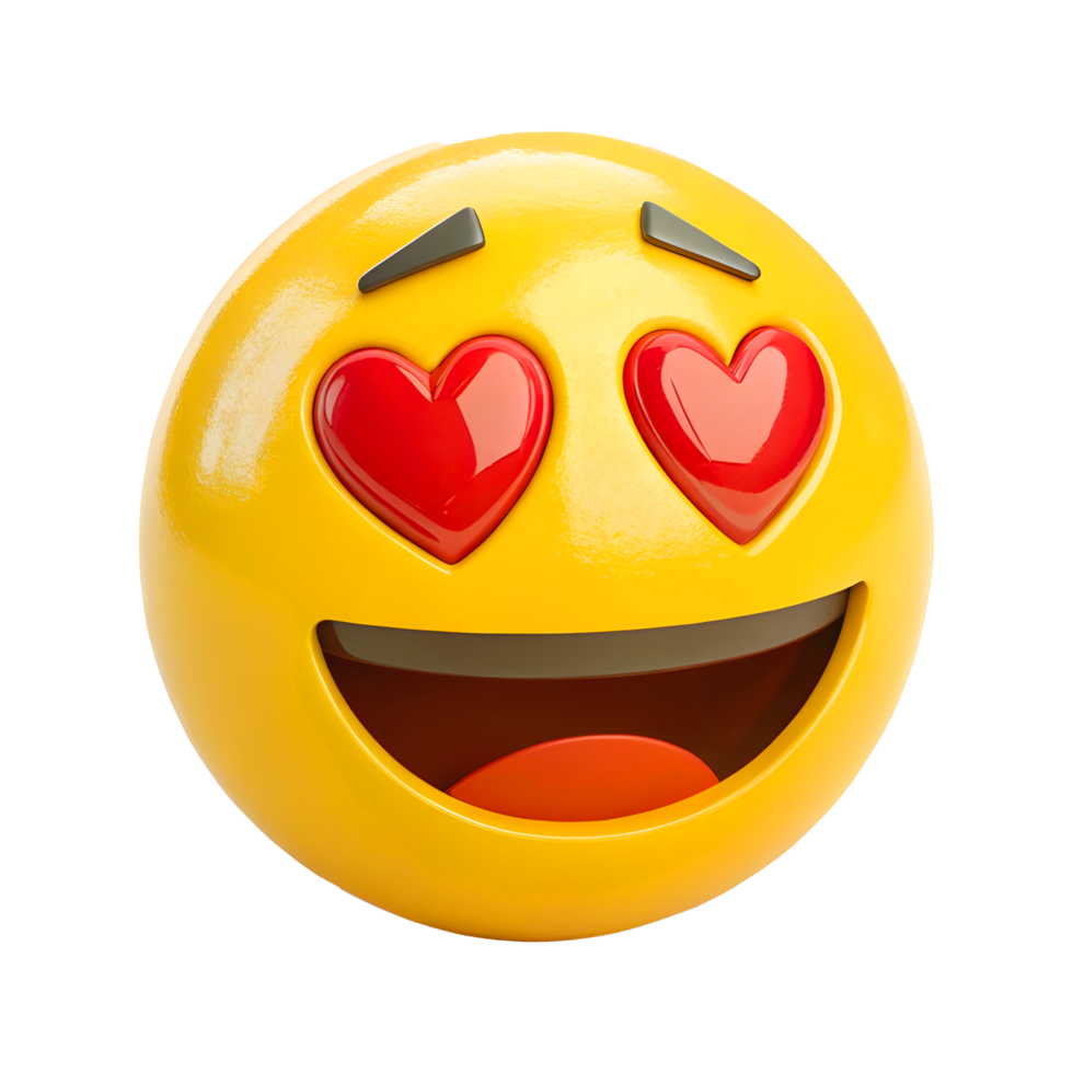 Yellow Emoji Face with Heart Eyes and Wide Smile in 3D Render png