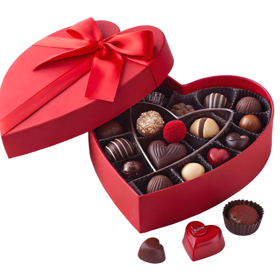 Luxury Heart-Shaped Red Box with Valentine's Day Chocolates png