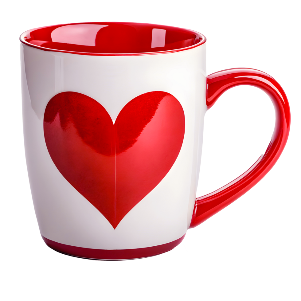 Red Heart Ceramic Mug with Glossy Finish and Red Interior, Valentine's Day Theme png