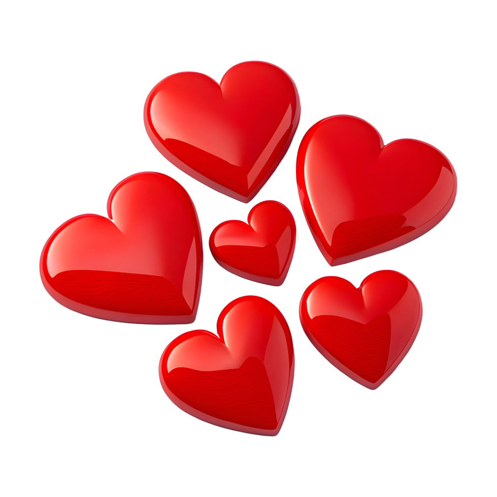3D Red Heart Shapes with Glossy Surface for Romantic Valentine's Day Graphic Design png