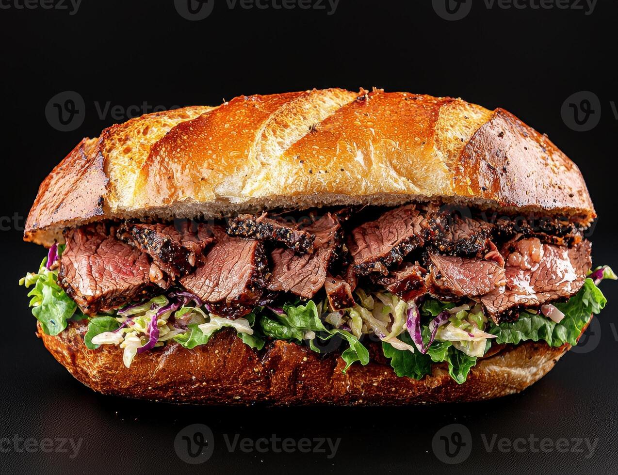 Delicious steak sandwich on a crusty roll with coleslaw photo