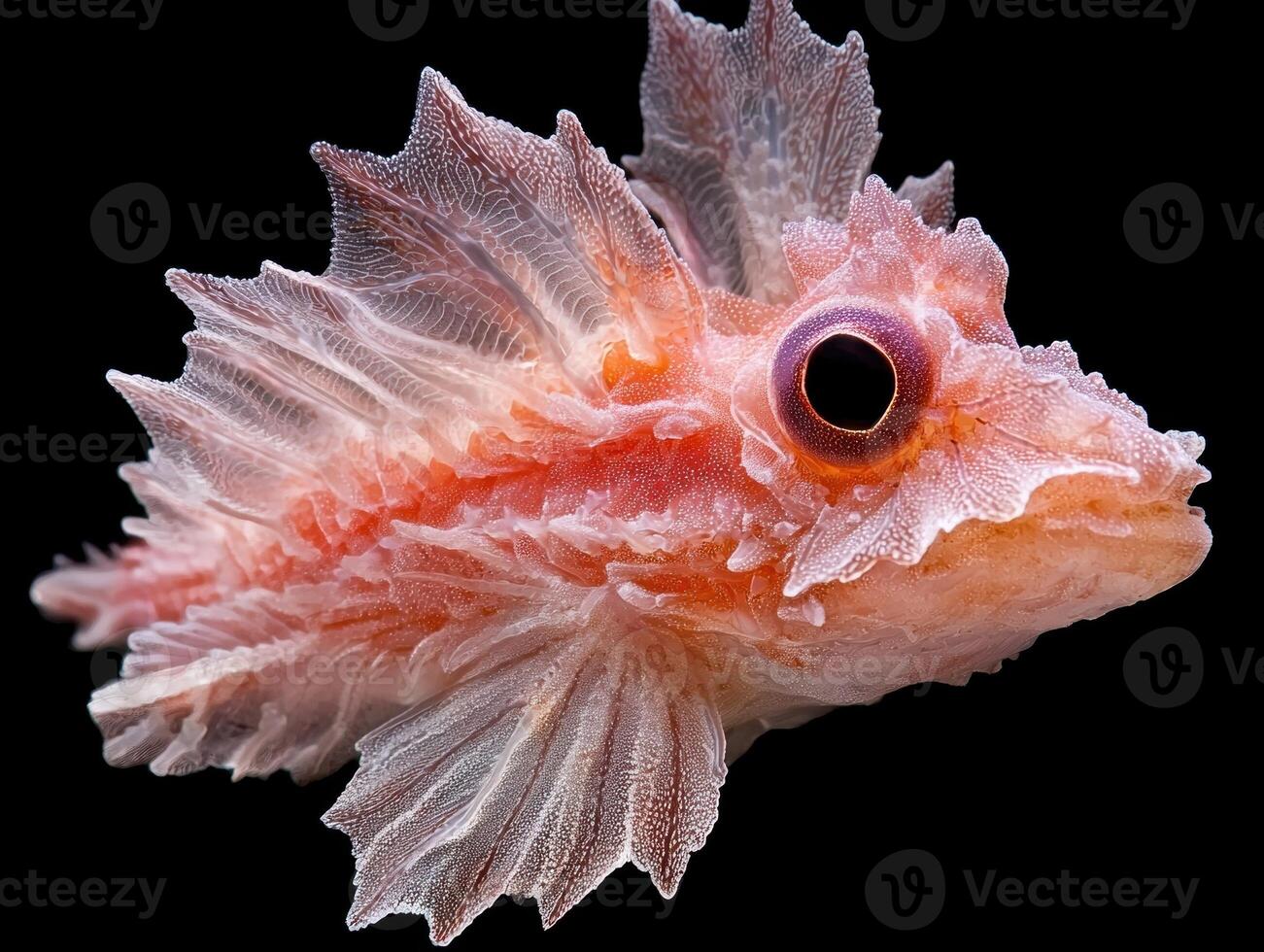 Close up of a vibrant orange and translucent sea creature with intricate details photo