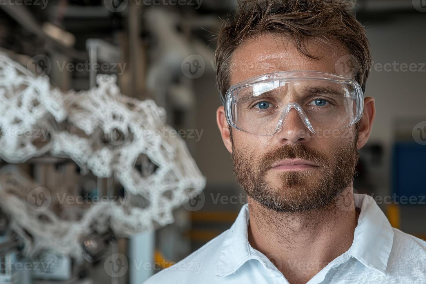 Portrait of a focused engineer in a modern factory setting photo