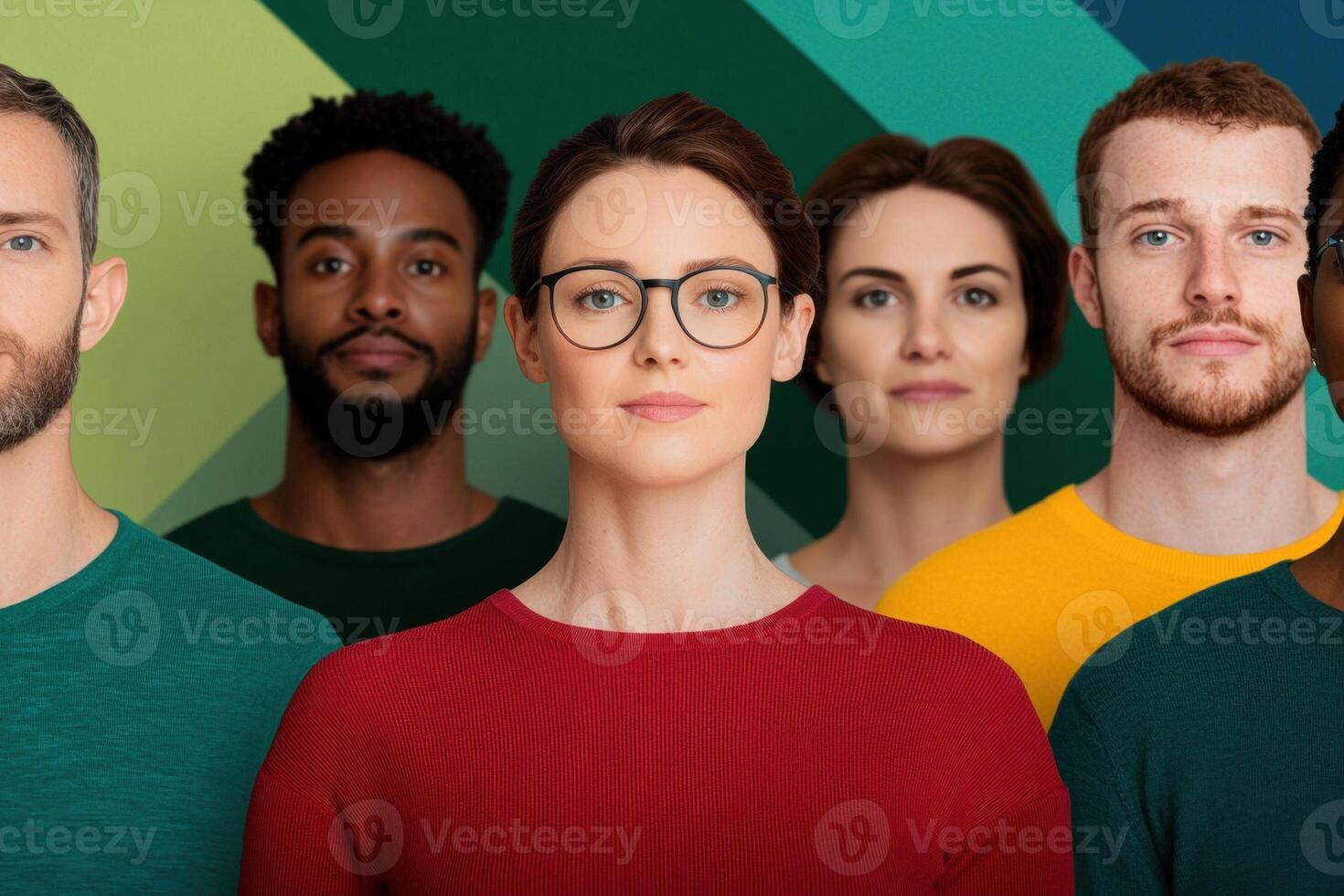 Diverse group of young adults smiling and looking at the camera photo