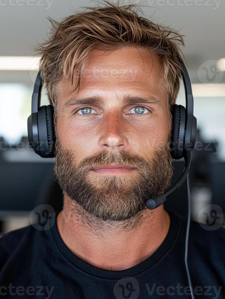 Portrait of a man wearing a headset in an office photo