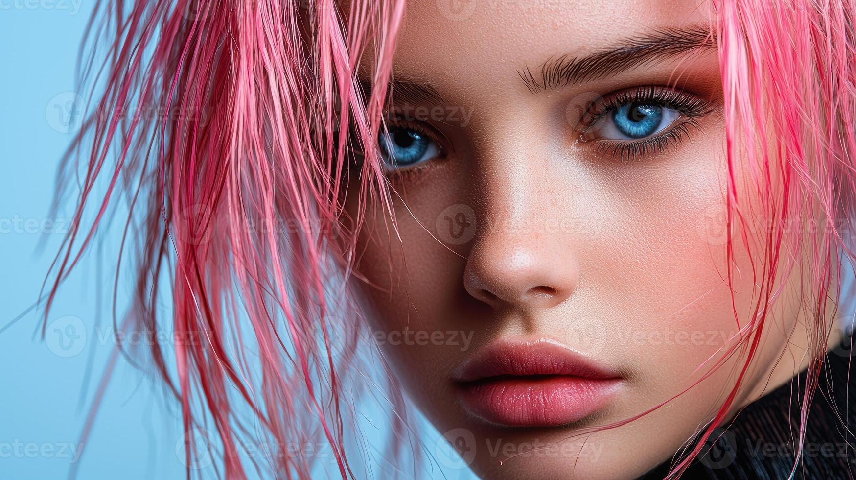 a portrait of a woman with pink hair photo