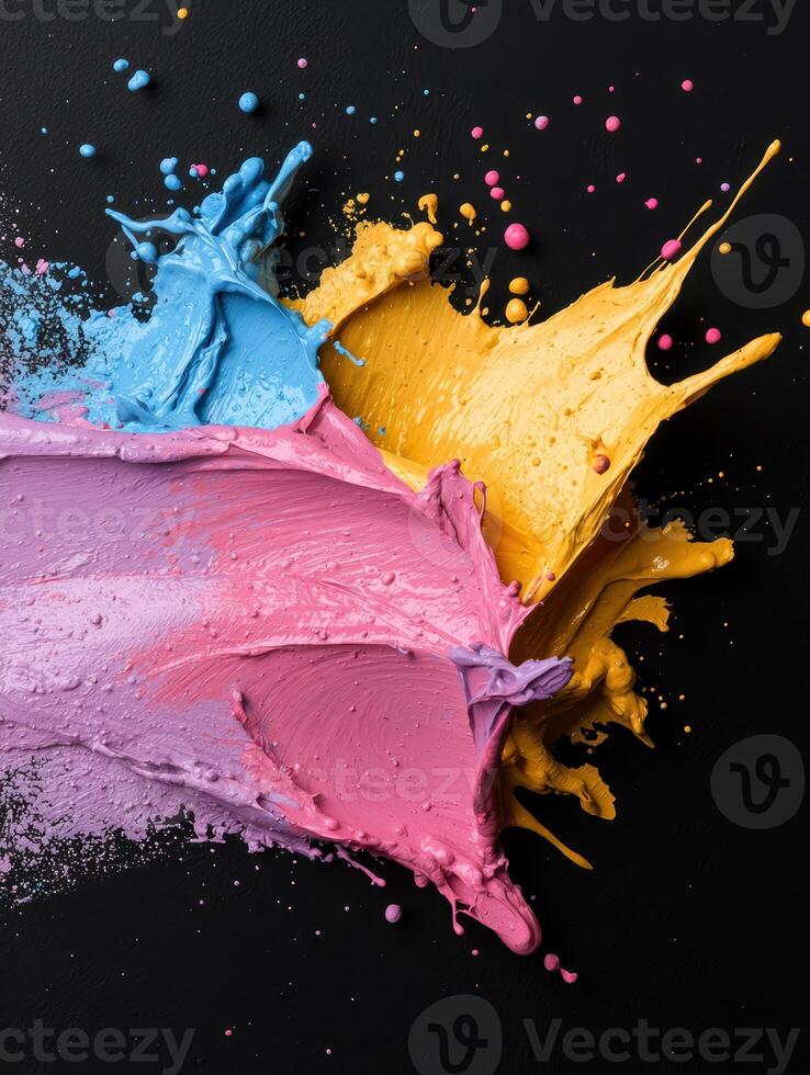 Abstract colorful paint splash on black background photo