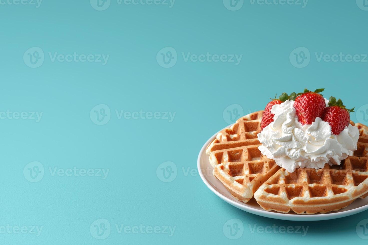 Delicious waffles with strawberries photo