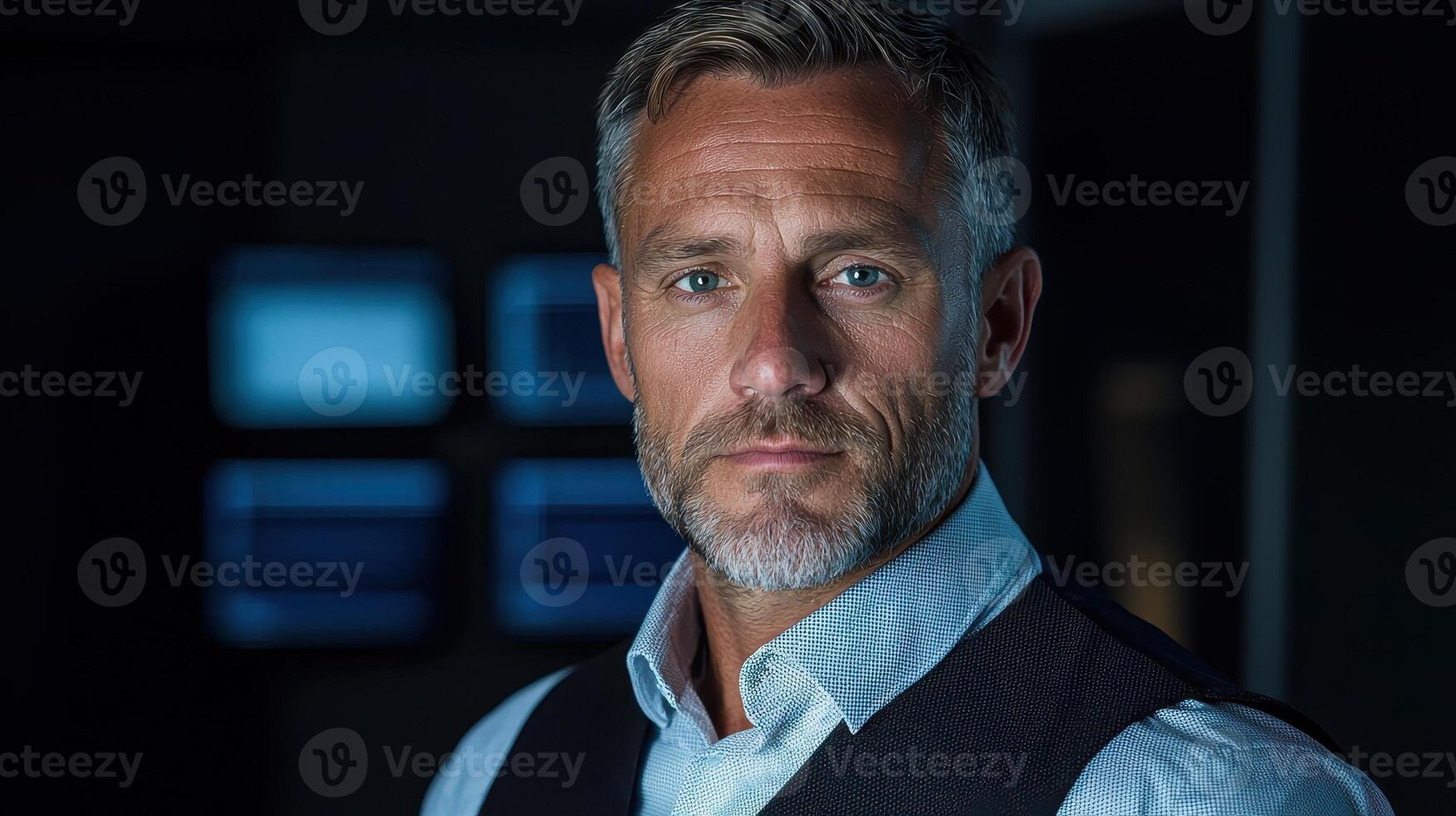 Portrait of a serious businessman in a dark setting photo