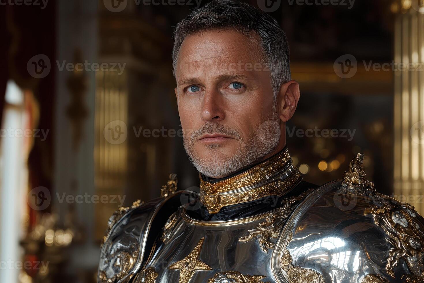 Portrait of a majestic king in shining armor photo