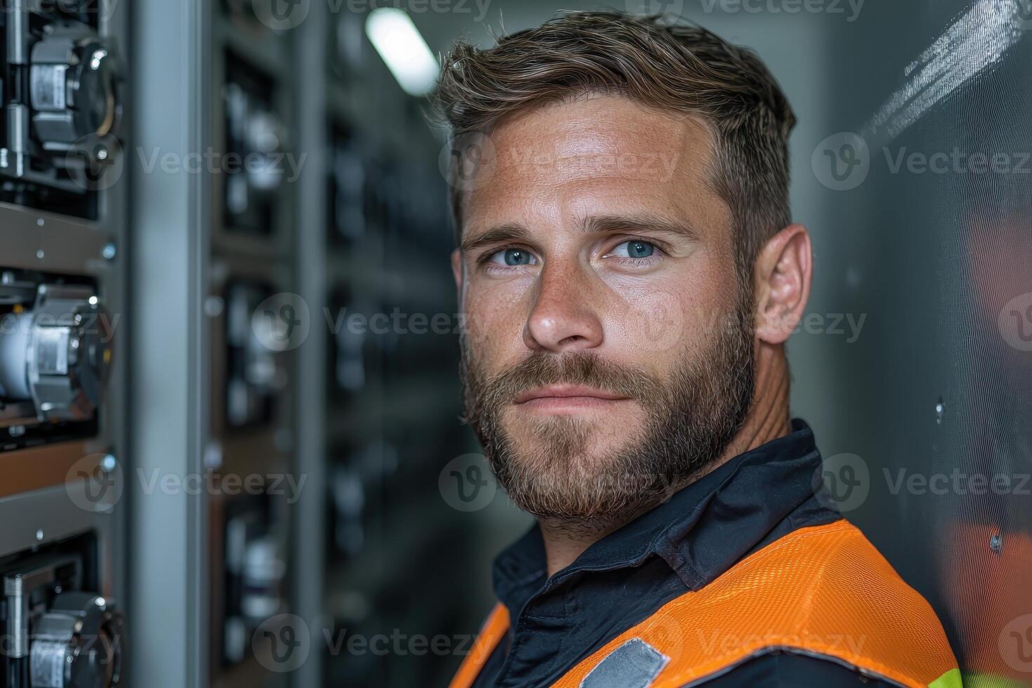 Portrait of a handsome engineer in a power plant photo