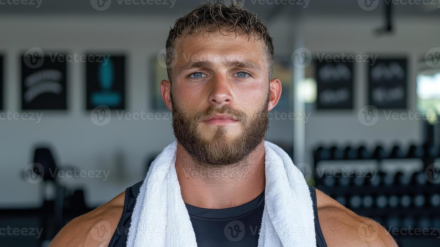 Portrait of a muscular man with a beard at the gym photo