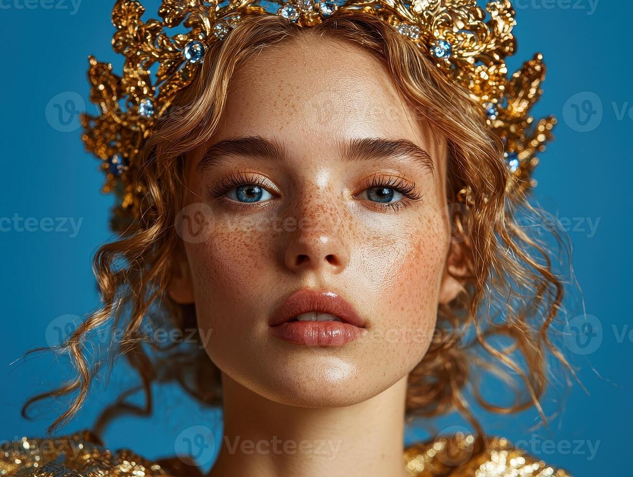Portrait of a young woman wearing a gold crown photo