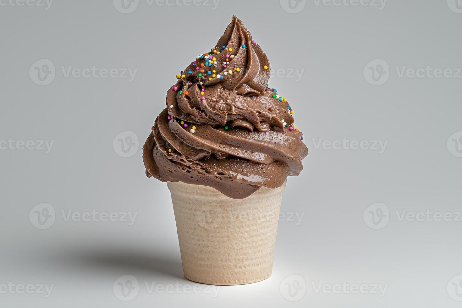 Chocolate ice cream cone with sprinkles photo