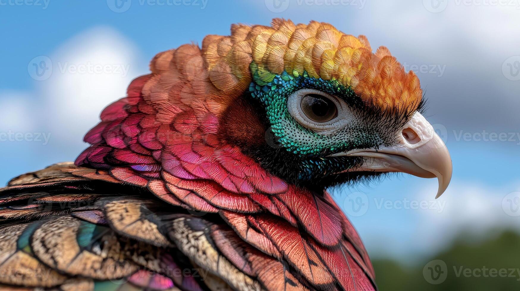 Close up of a vibrant, colorful bird with iridescent feathers photo