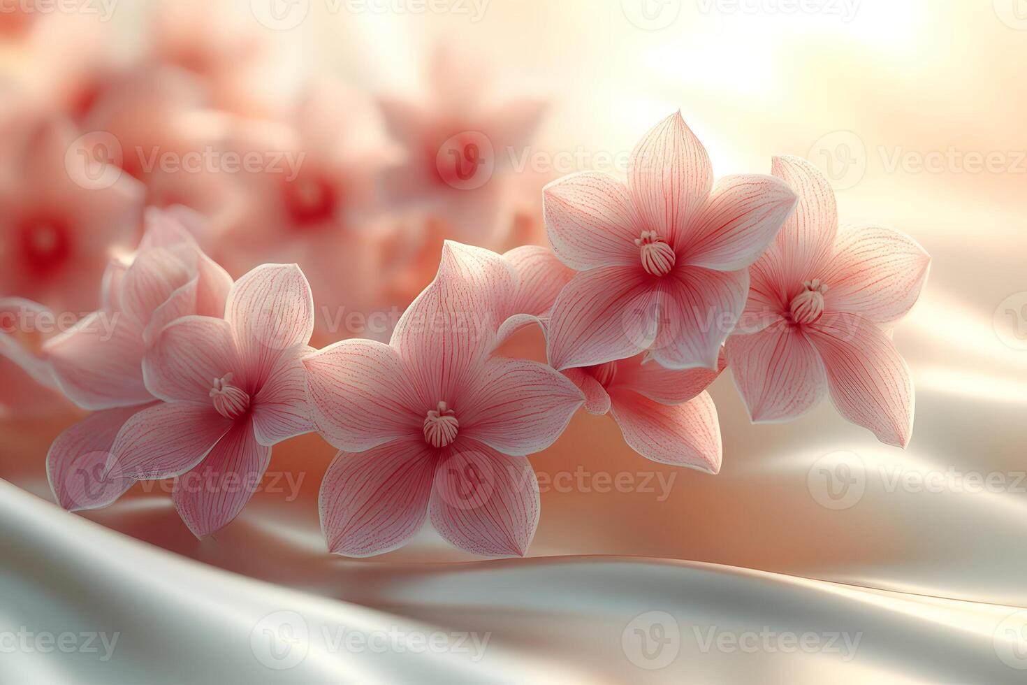 Elegant Arrangement of Soft Pink Orchids on Satin Background for Floral Decor and Design photo