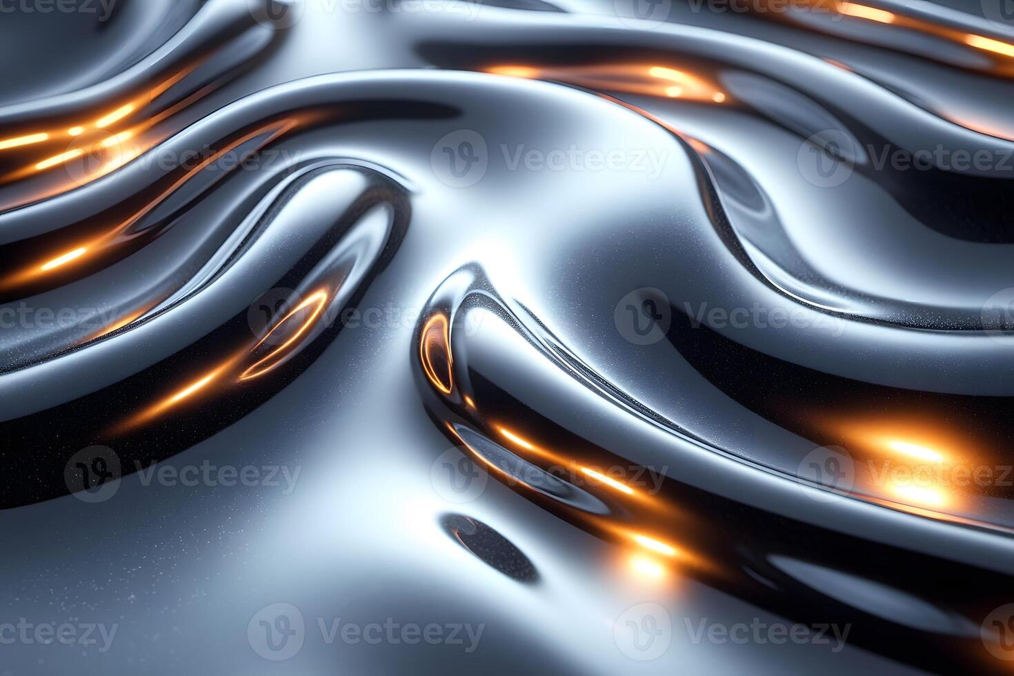 Abstract Metallic Surface with Reflective Fluid Waves and Warm Light photo