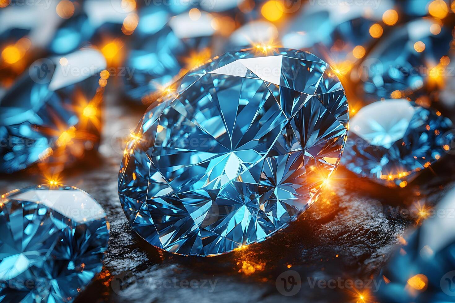 Sparkling Blue Diamonds on a Reflective Surface for Luxury Jewelry Design photo