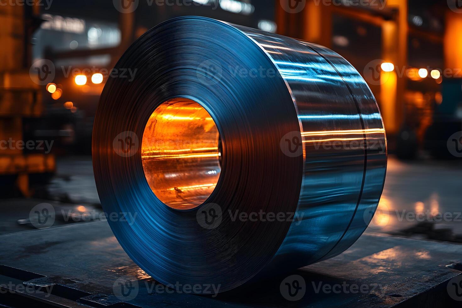 Industrial Metal Coil in Manufacturing Facility with Warm Ambient Lighting photo
